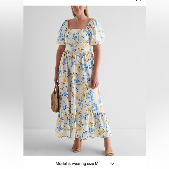 Express Floral Square Neck Puff Sleeve Tiered
Poplin Midi Dress - Picture 5 of 13